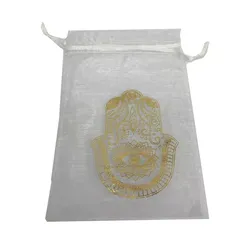 חבילת 10 שקיות אורגנזה לבנות מודפסות עם חמסה זהב גודל 8X10