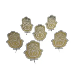 חבילת 6 יחידות מרכז שולחן בצורת חמסה - זהב לבן. גובה 10.5 ס"מ