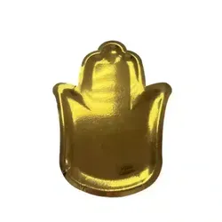 חבילת 3 מגשים קרטון בצורת חמסה 30/40 ס"מ זהב