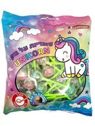 לקקן חד קרן בטעם פירות 490 גרם. כ-52 יחידות לערך בשקית. כ-25 אג' ליחידה.