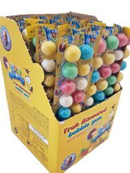 מסטיק סרגל בטעם פירות. בכל אריזה 10 מסטיקים. ובמארז יש כ 50 סרגלי מסטיק . מחיר ליחידה כ-1.24 ש"ח